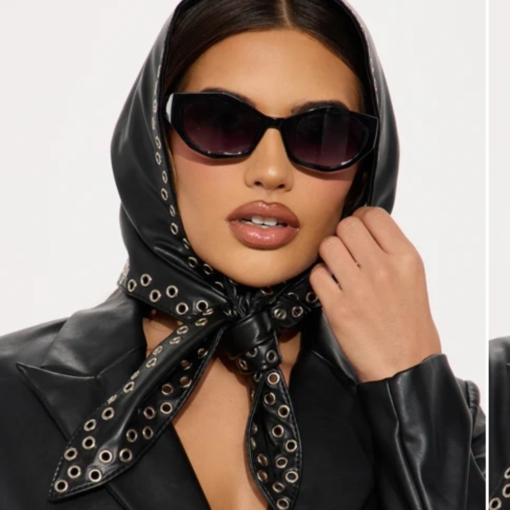 Black Grommet-Trim Faux Leather Headscarf🎉NWT
